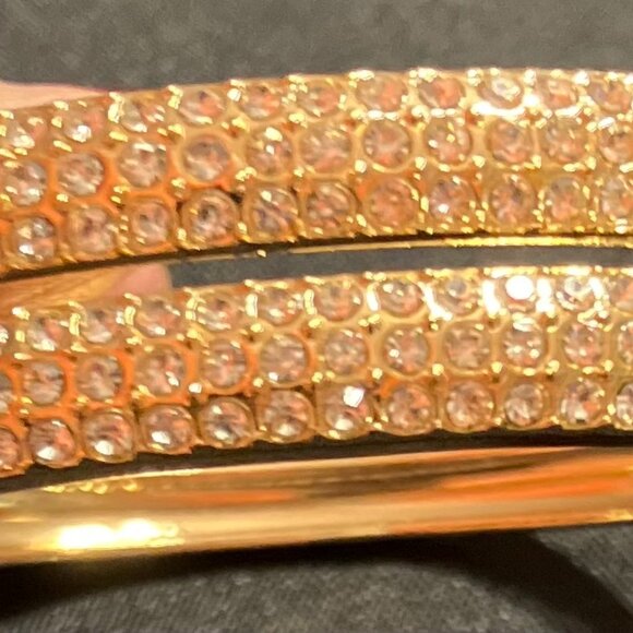 Natasha Gold Tone Hinged Bangle with Crystals (8") - Picture 4 of 10